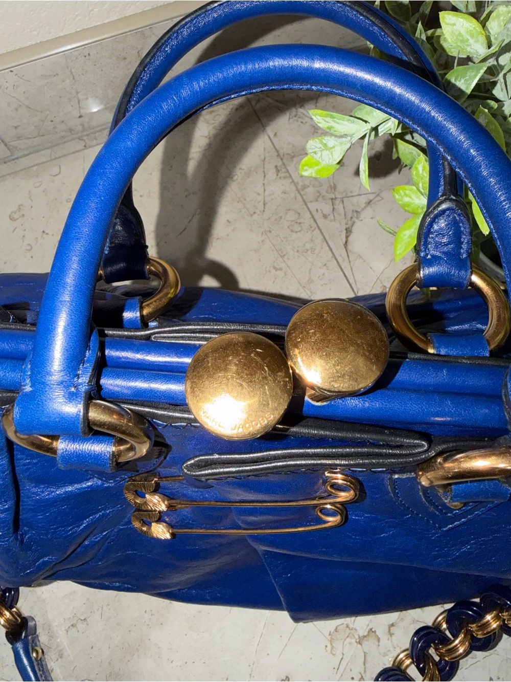 MARC JACOBS Cobalt Blue Safety Pin Stam Handbag - Picture 14 of 14